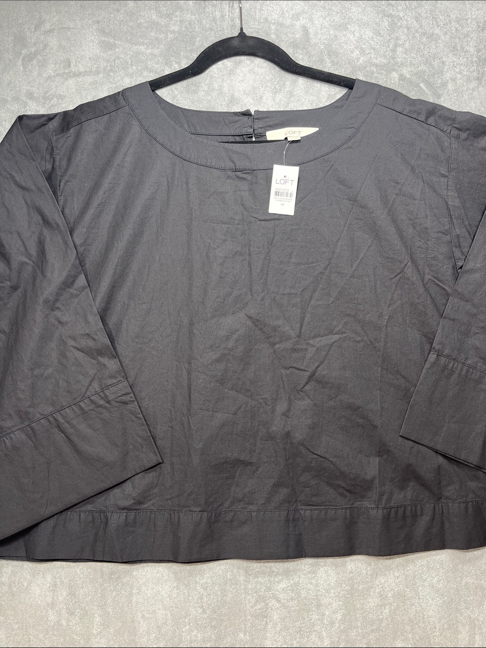 LOFT Black 100% Cotton Long Sleeve Boxy Blouse Top NWT Medium